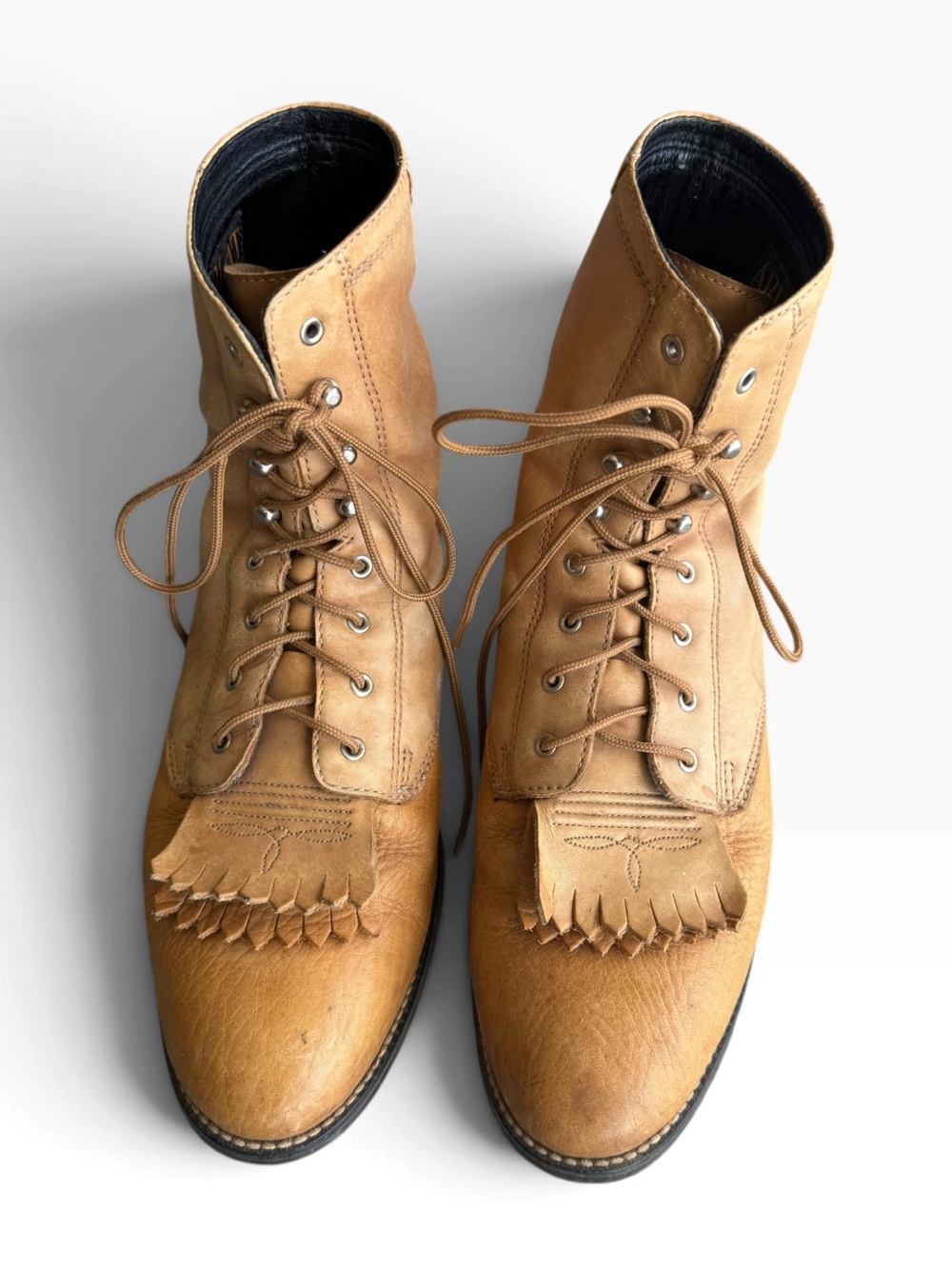 Ariat Vintage Kiltie Lace Up Leather Western Boots Tan Brown Women’s 9